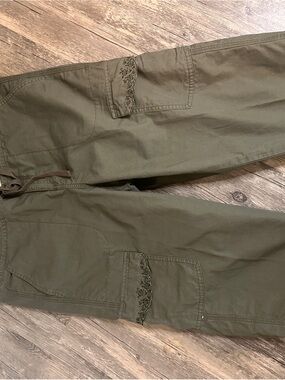 Basic Editions Olive Utility Cargo Pants with Embroidered Trim